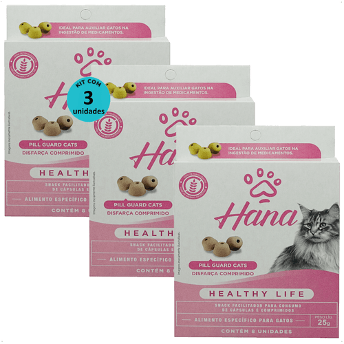 SNACK HANA HEALTHY LIFE PILL GUARD DISFARÇA COMPRIMIDOS 25G PARA GATOS KIT COM 3